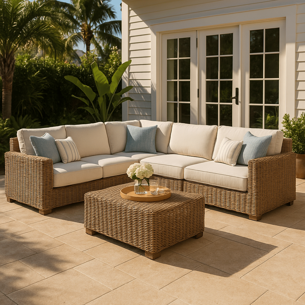 Wicker Sectional Layouts for a late summer guest-ready South Florida patio