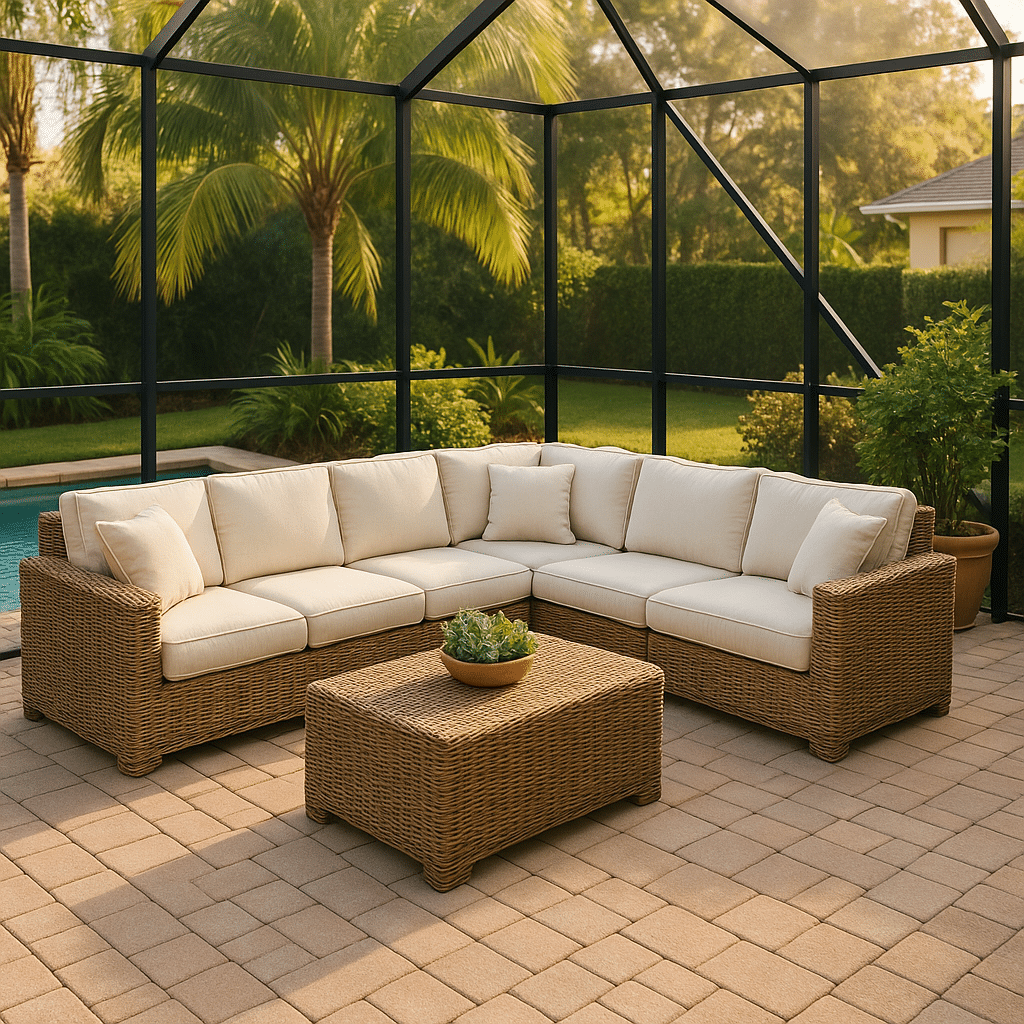 Wicker Sectional Layouts for a late summer guest-ready South Florida patio