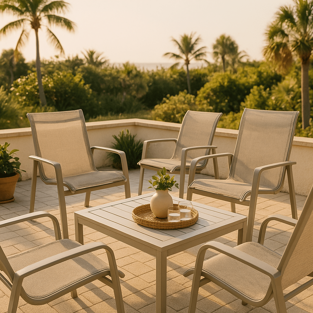 Sling Chairs for a late summer guest-ready South Florida patio