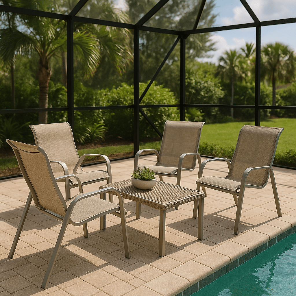 Sling Chairs for a late summer guest-ready South Florida patio