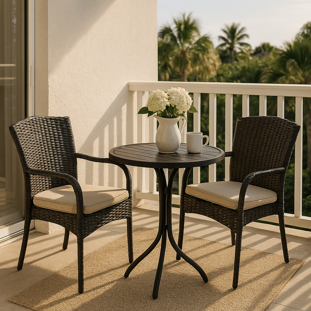 Balcony Bistro Sets for a late summer guest-ready South Florida patio