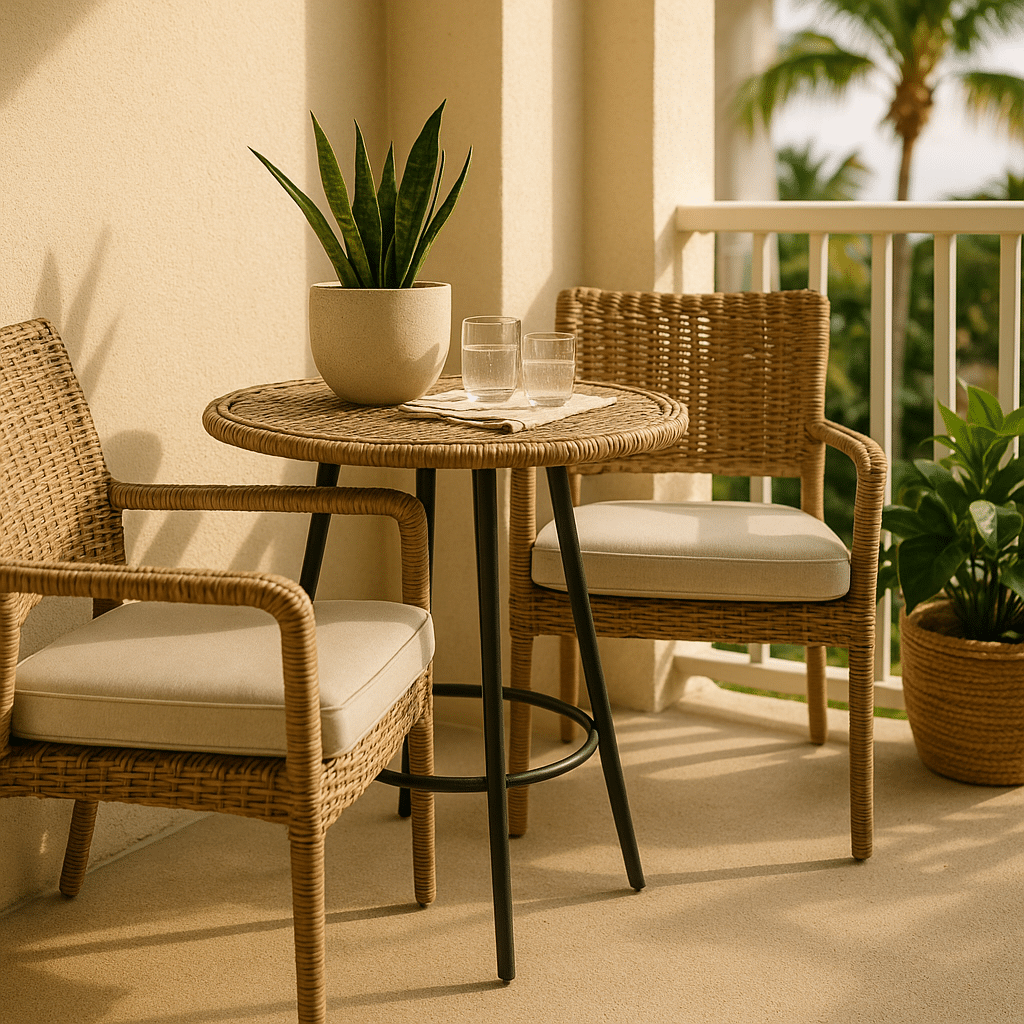 Balcony Bistro Sets for a late summer guest-ready South Florida patio