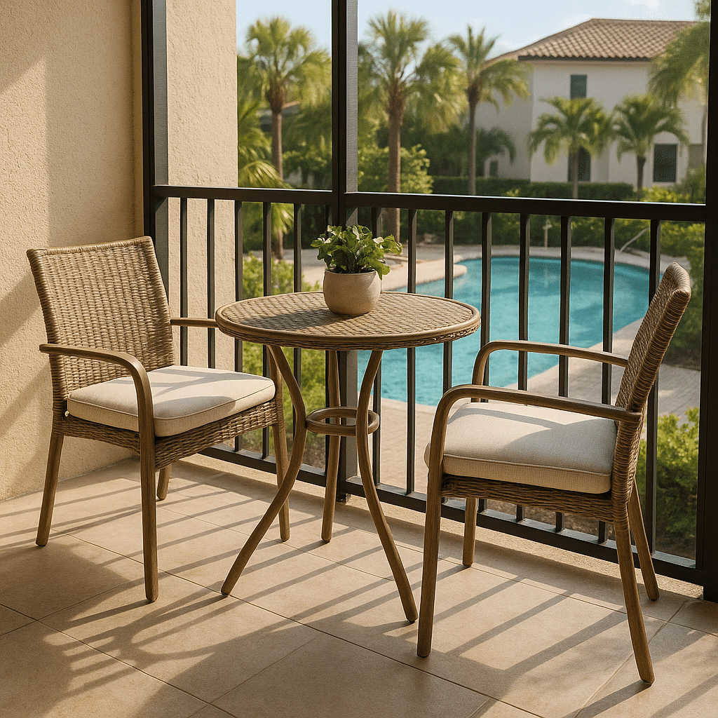 Balcony Bistro Sets for a late summer guest-ready South Florida patio