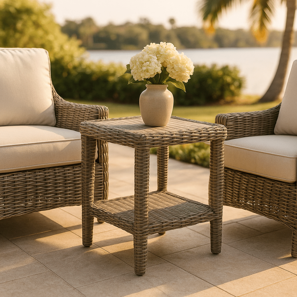 Outdoor End Tables for a late summer guest-ready South Florida patio