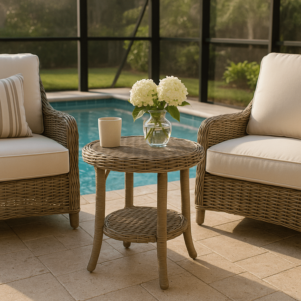 Outdoor End Tables for a late summer guest-ready South Florida patio