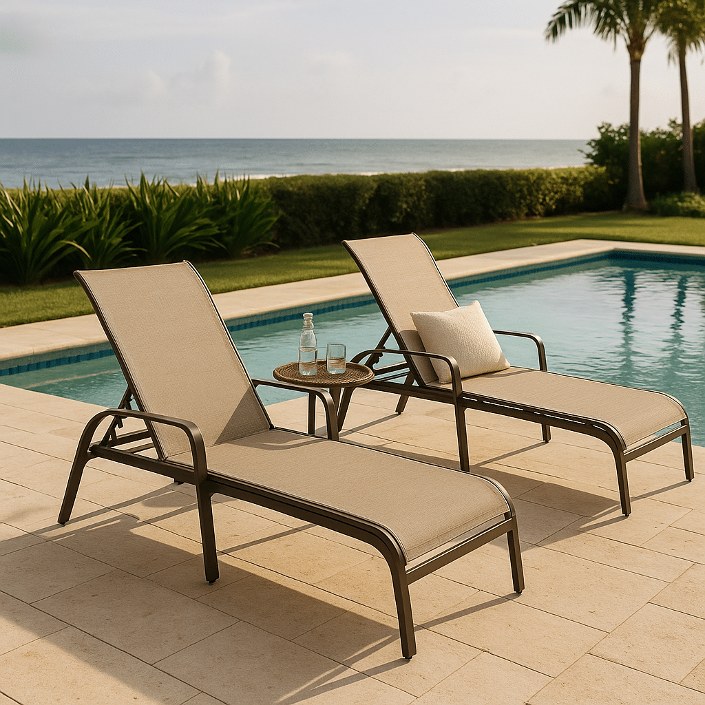 Aluminum Chaise Lounges for a late summer guest-ready South Florida patio