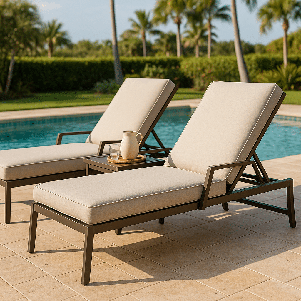 Aluminum Chaise Lounges for a late summer guest-ready South Florida patio