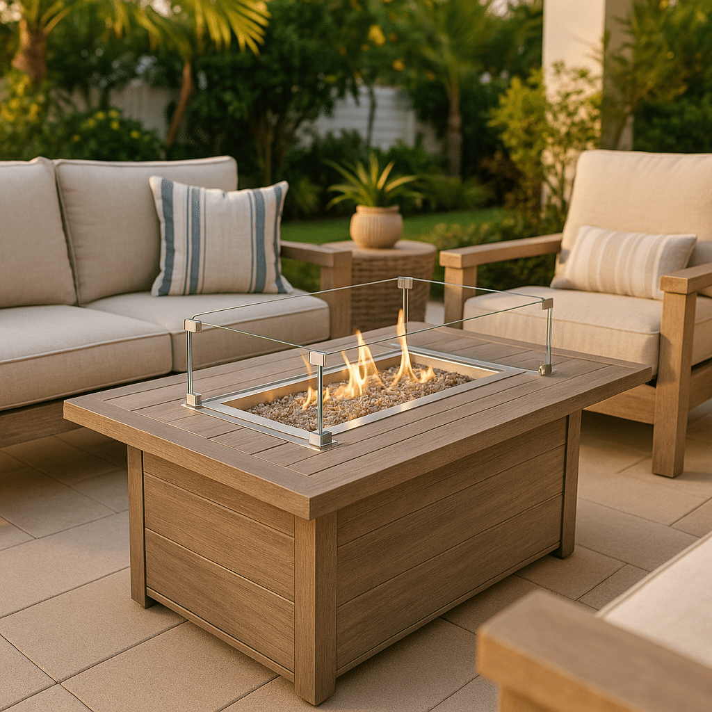 Fire Table Wind Guards for a late summer guest-ready South Florida patio