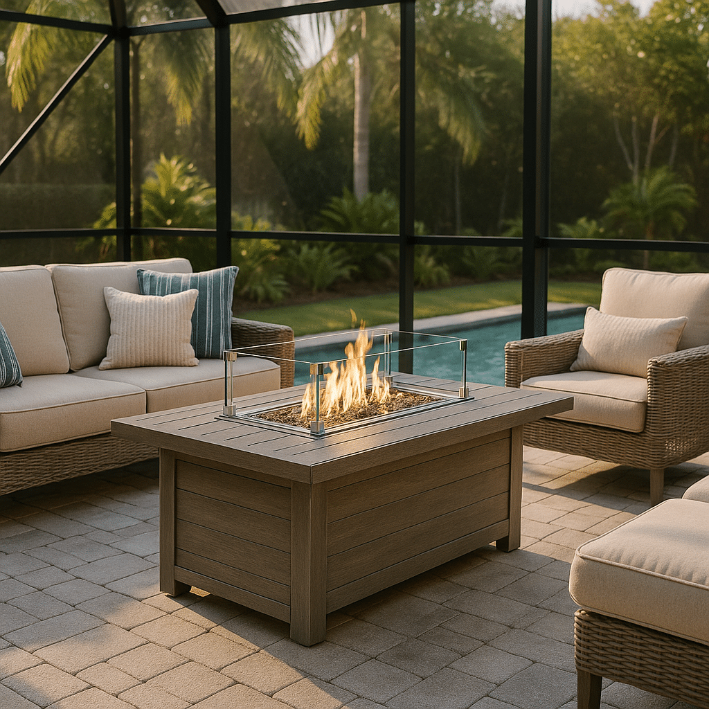 Fire Table Wind Guards for a late summer guest-ready South Florida patio