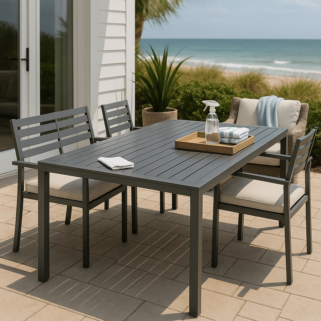 Powder Coated Aluminum Table Care for a late summer guest-ready South Florida patio