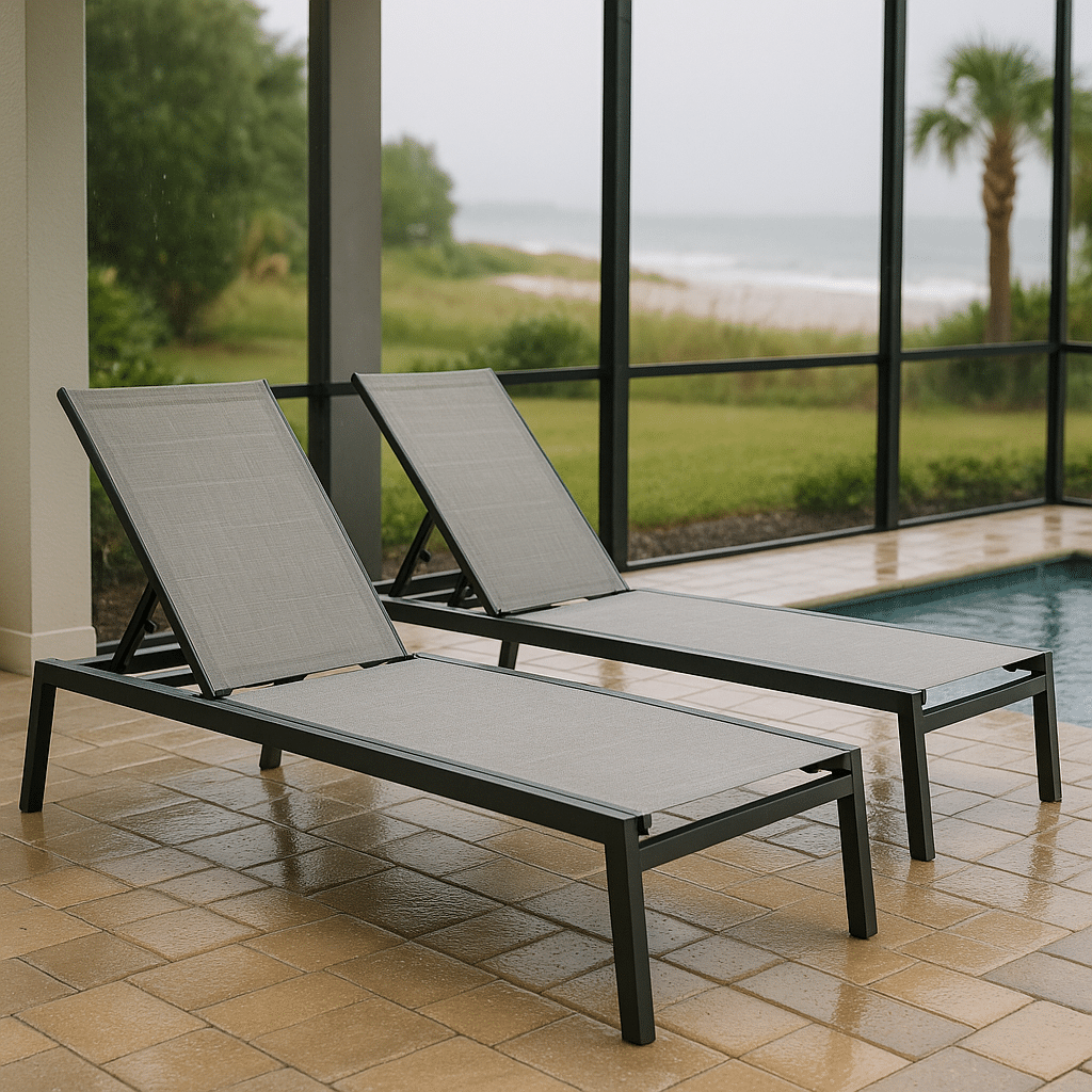 Aluminum Chaise Lounges for a rainy season covered South Florida patio
