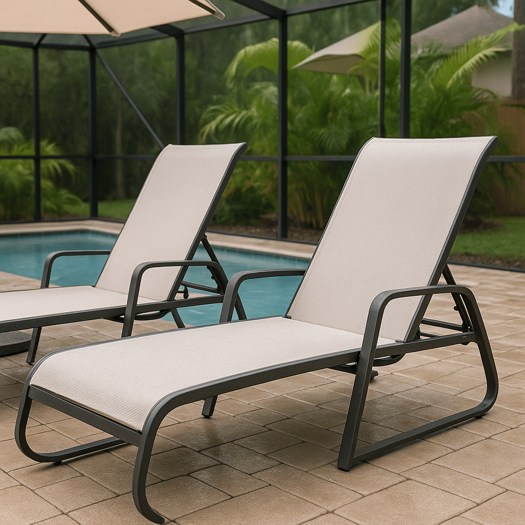 Aluminum Chaise Lounges for a rainy season covered South Florida patio