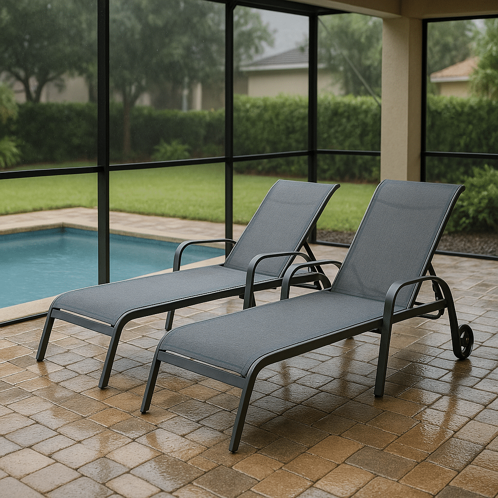 Aluminum Chaise Lounges for a rainy season covered South Florida patio