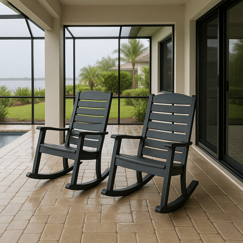 Poly Lumber Rockers for a rainy season covered South Florida patio