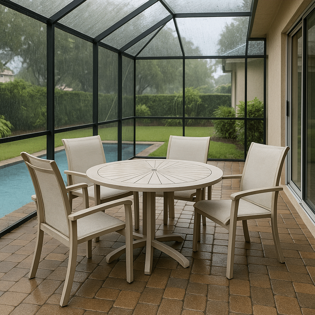 Screened Enclosure Dining Sets for a rainy season covered South Florida patio