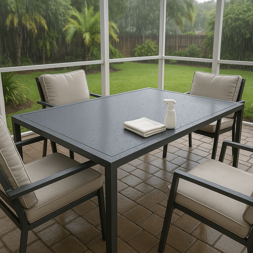 Powder Coated Aluminum Table Care for a rainy season covered South Florida patio