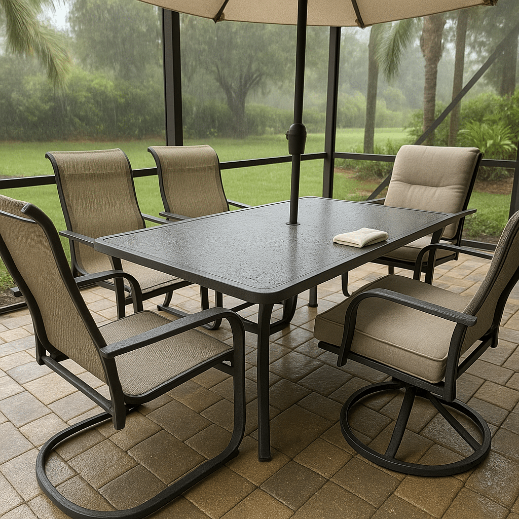 Powder Coated Aluminum Table Care for a rainy season covered South Florida patio