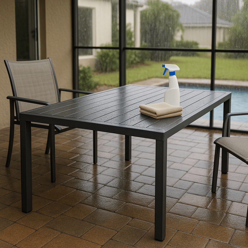 Powder Coated Aluminum Table Care for a rainy season covered South Florida patio