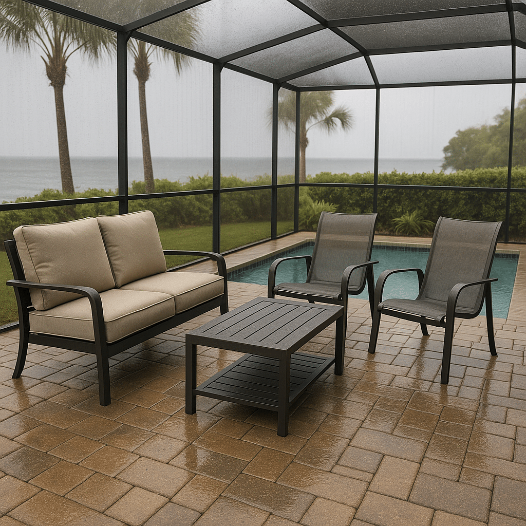 Vacation Rental Patio Furniture for a rainy season covered South Florida patio
