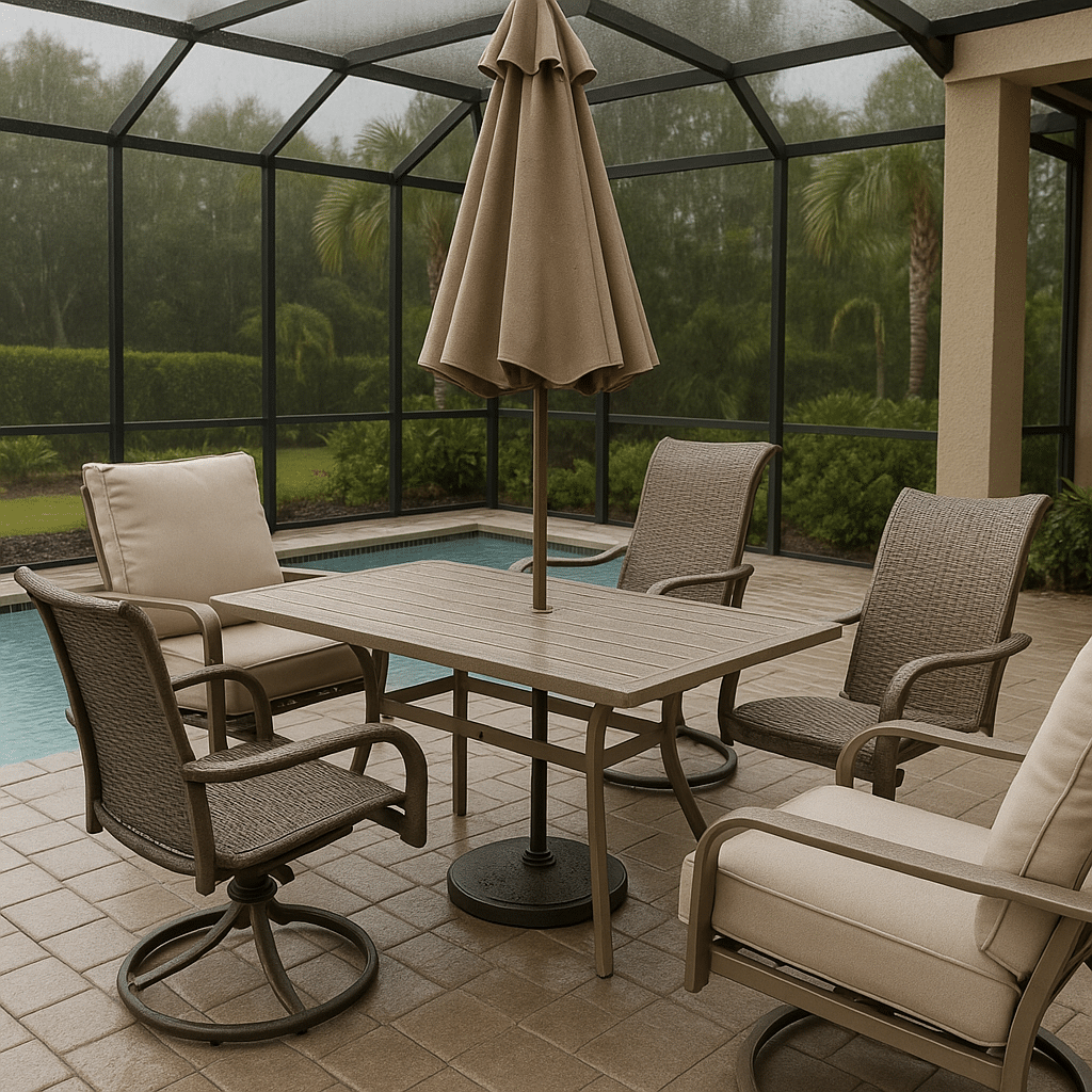 Vacation Rental Patio Furniture for a rainy season covered South Florida patio