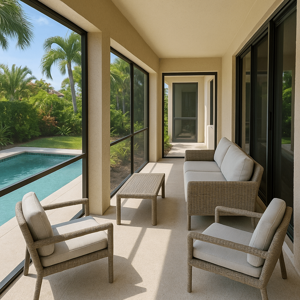 Narrow Lanai Furniture Layouts for a Palm Beach County outdoor patio