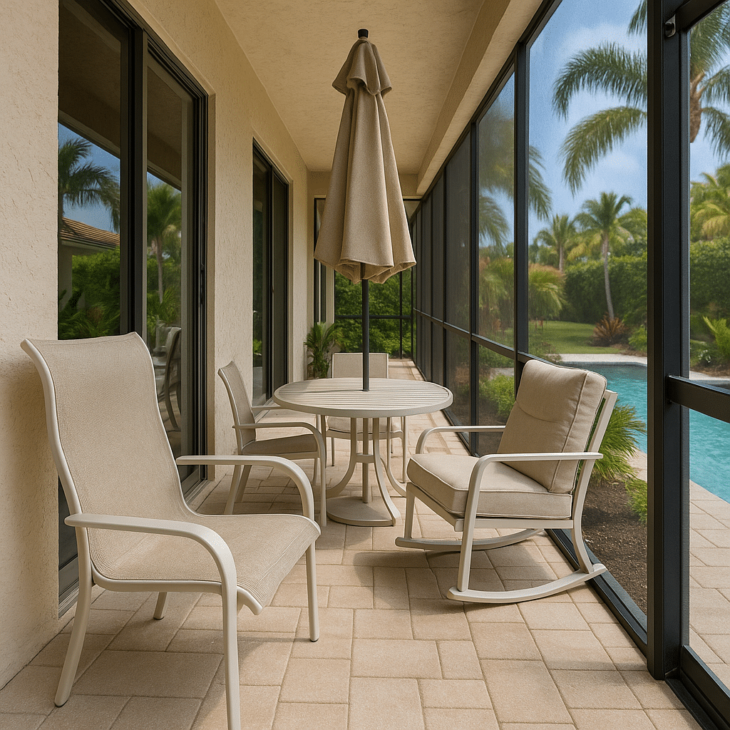 Narrow Lanai Furniture Layouts for a Palm Beach County outdoor patio