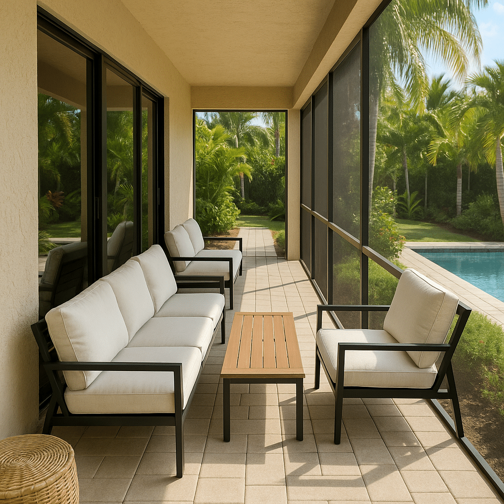 Narrow Lanai Furniture Layouts for a Palm Beach County outdoor patio