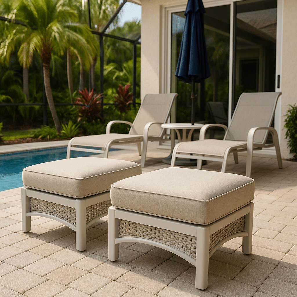 Poolside Ottomans for a Palm Beach County outdoor patio