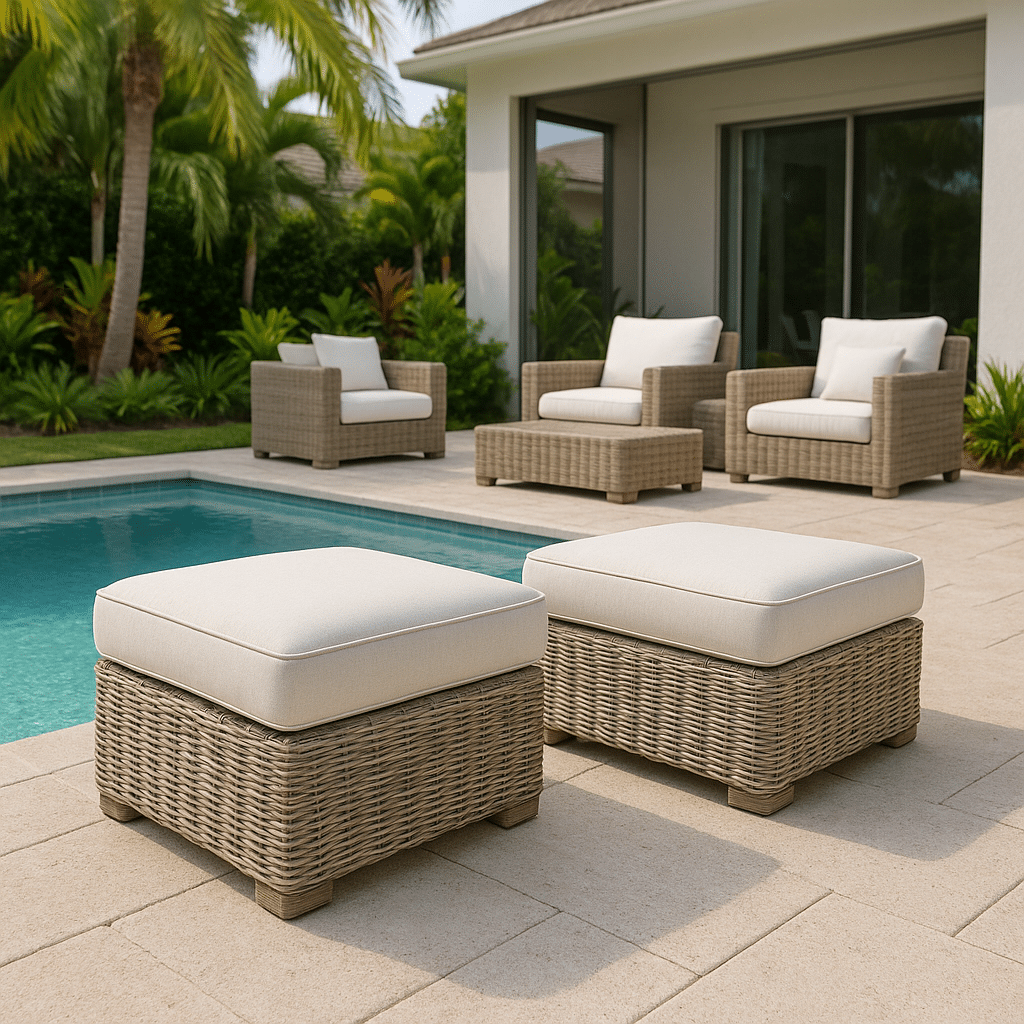 Poolside Ottomans for a Palm Beach County outdoor patio