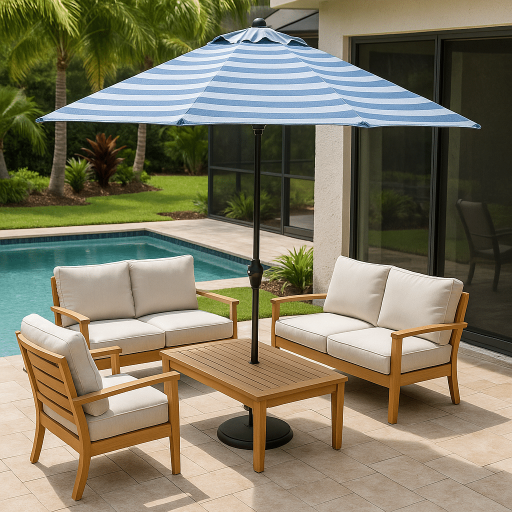 Outdoor umbrella fabric swatches for a coastal Florida patio